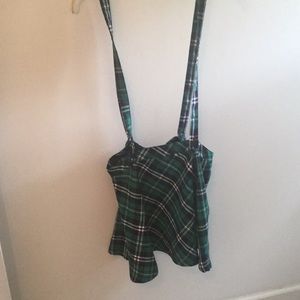 Plaid green overall skirt